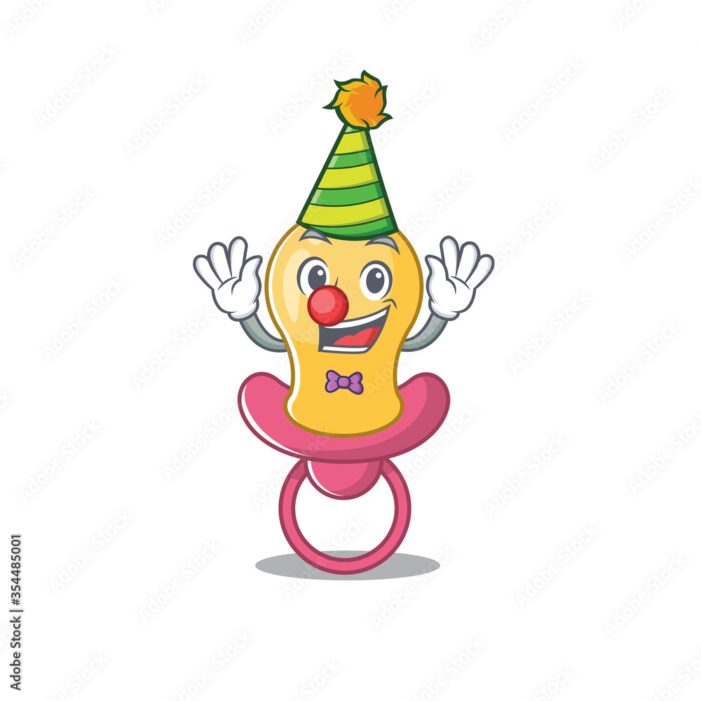 Poster smiley clown baby pacifier cartoon character design concept