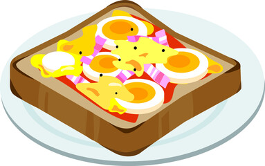 ゆでたまごとベーコンのピザトースト