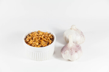 Fried garlic in a white isolated background
