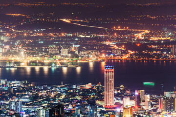 George Town city view from Penang Hill, Pulau Pinang Malaysia
