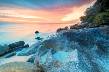 Batu Ferringhi von George Town Penang Sonnenaufgang oder Sonnenuntergang am Ufer