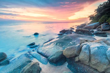 Foto auf Acrylglas Seven Mile Beach, Grand Cayman Batu Ferringhi von George Town Penang Sonnenaufgang oder Sonnenuntergang am Ufer