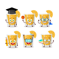 School student of orange juice cartoon character with various expressions
