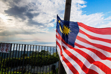 George Town city view from Penang Hill with Malaysia Flag