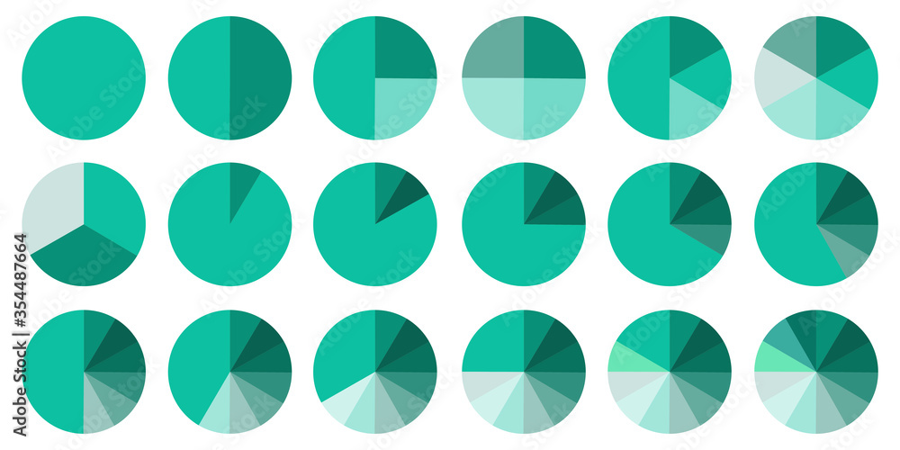 Poster pie chart in the form of a pie. vector segments icon. illustration of a diagram in slices.