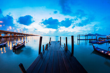 Penang Bridge sunrise by the shore