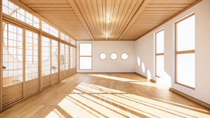 Japanese room tropical Interior style, Big empty room Interior mock up.3D rendering