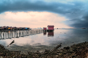 Storm day view of Tan Jetty, George Town, Penang Malaysia