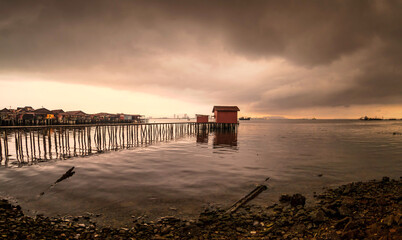 Fototapeta premium Storm day view of Tan Jetty, George Town, Penang Malaysia
