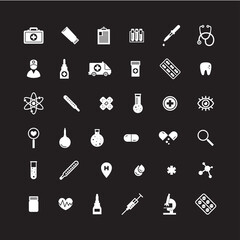 Medical icons on black background