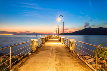 Jerejak Pier view during sunrise by the shore of Bayan Mutiara