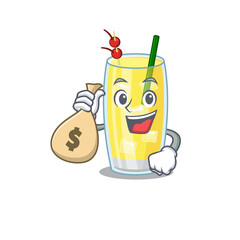 Crazy rich pina colada cocktail mascot design having money bags