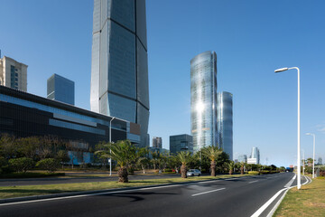 Fototapeta na wymiar High rise buildings and street view