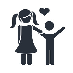 daughter and little son character family day, icon in silhouette style