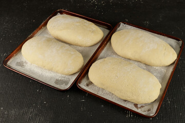 Uncooked bread on rack ready for baking.