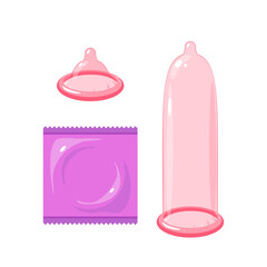 Methods of birth control and disease prevention: pink latex condom. Vector illustration cartoon flat icon isolated on white background.