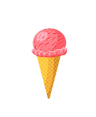 Cherry ice cream cone. Design template for AD, promo, menu, flyer. Vector illustration cartoon icon isolated on white background.