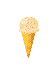 Almond ice cream cone. Design template for AD, promo, menu, flyer. Vector illustration cartoon icon isolated on white background.