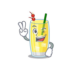 Happy pina colada cocktail cartoon design concept show two fingers