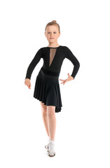 Fototapeta premium Little rhythmic gymnast on white background