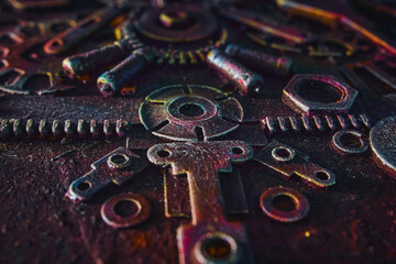 Nuts, bolts and washers retro.Industrial concept