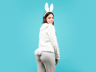 Easter bunny girl on isolated background. Happy Easter.