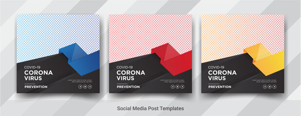 Coronavirus campaign poster for social media post template design, Virus warning social media square post templates design