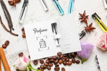 Perfume samples on light background