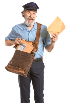 Handsome Old Postman On White Background