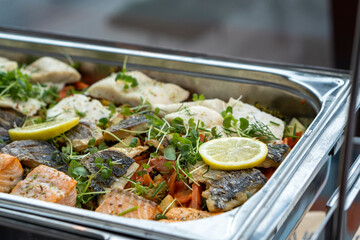 Fish and Salmon from a top view and in focus.