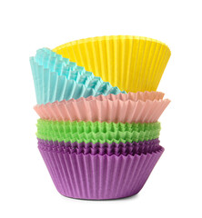 Muffin baking cups on white background