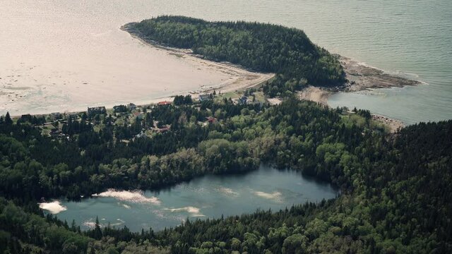 Scenic View At Pic Champlain Lake Surrounded By Green Forest, Coast And Bays At Bic National Park In Quebec, Canada. - wide shot