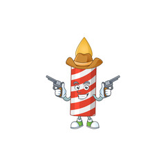 A masculine cowboy cartoon drawing of candle holding guns