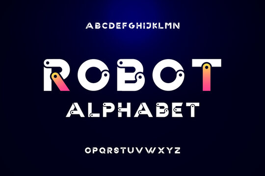Robot typeface in technology style a to z alphabet font