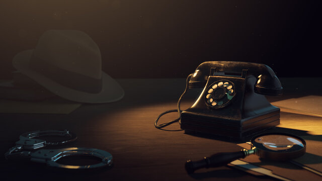 3D rendering of a detective desk / high contrast image