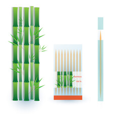Bamboo toothpick in a case for design about toothpick. Product Made from Bamboo. vector