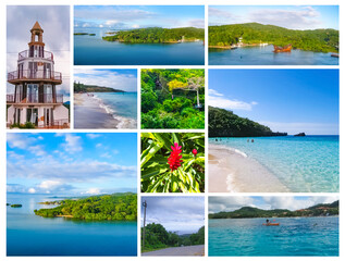 Collage about tropical beach in Roatan Honduras