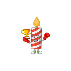 Proudly face of boxing winner candle cartoon character design