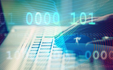 Modern laptop and different business illustrations