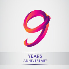 9th Years anniversary celebration logotype colorful design, Birthday logo on white background