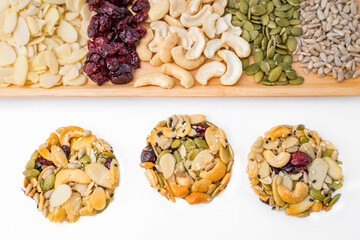 Cashew nut, Almond, Pumpkin seeds and Sunflower seed ingredient  for Homemade Grains cookies of healthy multigrain food.