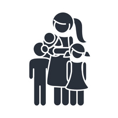 mother with baby son and daughter together family day, icon in silhouette style
