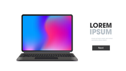 modern tablet computer with keyboard and colored screen isolated on white background realistic mockup gadgets and devices concept horizontal copy space vector illustration