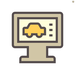 Car in computer screen to show concept of buying a car vector icon design, 48X48 pixel perfect and editable stroke.