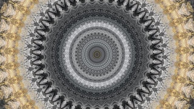 Stylish Gold Kaleidoscope Knitting Animation moving seamless footage in Nordic Style. Based on combination of Classic warm seamless knitted pattern. Psychedelic motion Flow.