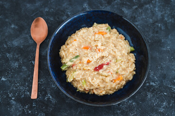 plant-based food, vegan satay rice with stir fry veggies