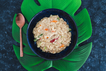 plant-based food, vegan satay rice with stir fry veggies