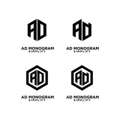 set collection ad hexagon initial letterblack white luxury logo icon design