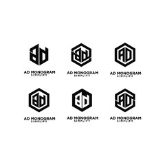 set collection ad hexagon initial letterblack white luxury logo icon design