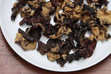 Dry wood ear mushroom or cloud ear mushroom, delicacy of Sikkim, India